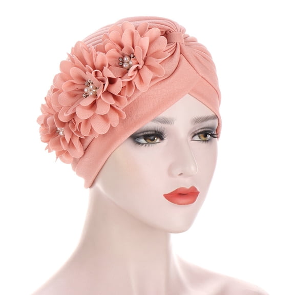 Women Lace Beads Crystal Flower Stretch Beanie Hat Hair Head Wrap Elastic Cap