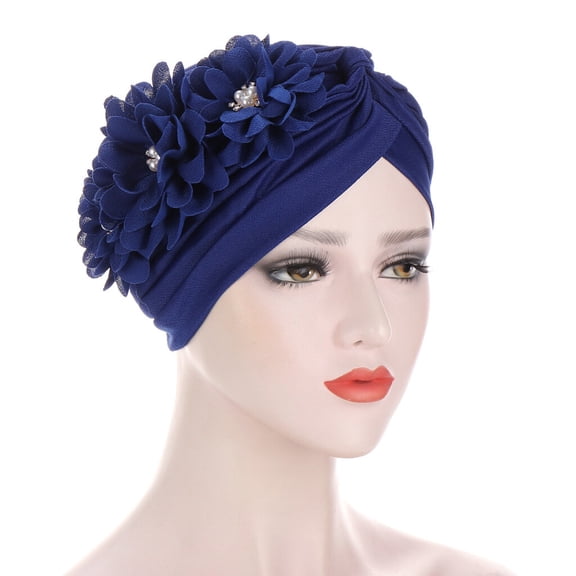 Women Lace Beads Crystal Flower Stretch Beanie Hat Hair Head Wrap Elastic Cap