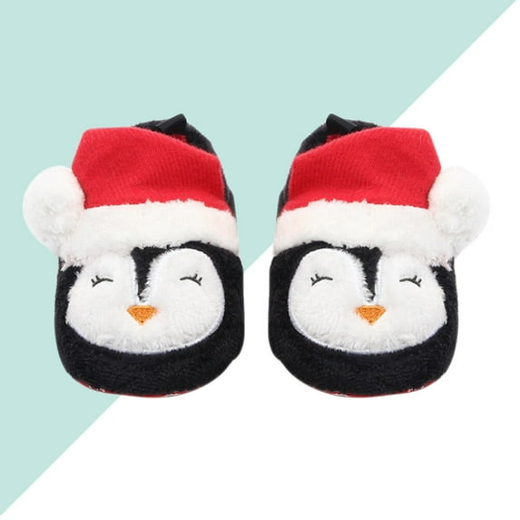 COSMOBETTY 1 Pair Penguin Shape Black Red Coral Fleece Baby Shoes for Infant Toddler Autumn Winter