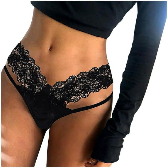 Women Lace Bowknot Underwear Lingerie Panties Ladies Underwear Underpants T-String Black L(L)
