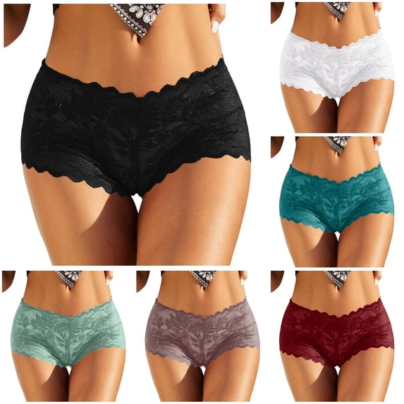 Women Lace Boyshort Floral Panties Low Rise Underwear Ladies Comfortable Underpants Female, S, Black
