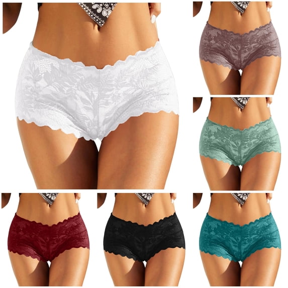 Women Lace Boyshort Floral Panties Low Rise Underwear Ladies Comfortable Underpants Female, S, White
