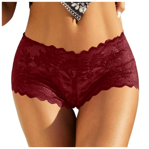Women Lace Boyshort Sexy Floral Panties Low Rise - Comfortable Lingerie Underwear with Elastic Waist, Lace Material - Sizes S-XL
