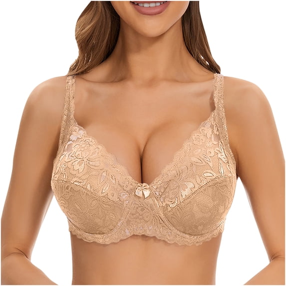 Women Lace Brassiere Desire Wireless Bra, Lacy Full-coverage Wirefree Everyday Bra Plus Size Convertible Seamless Bra