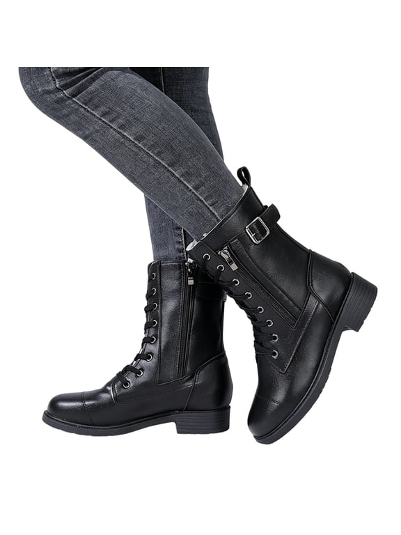 Women Lace Up Chunky Platform Combat Ankle Boots, Matte Textured Fabric, Thick Cloud Cushion Insole, Deep Lug Anti Slip Outsole, Edgy Retro Silhouette for Daily Street Outdoor Fashion Wear,Black 6