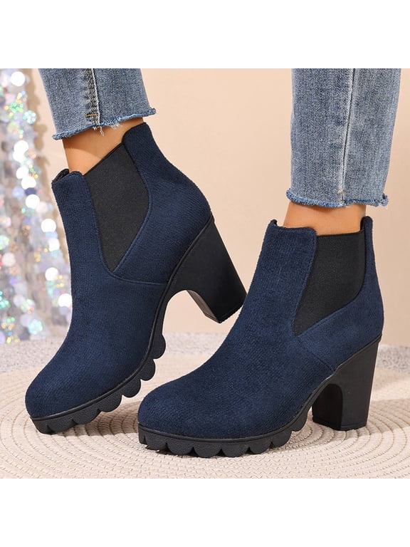 Women Lace Up Chunky Platform Combat Ankle Boots, Matte Textured Fabric, Thick Cloud Cushion Insole, Deep Lug Anti Slip Outsole, Edgy Retro Silhouette for Daily Street Fashion Party Outfits,Navy 5.5