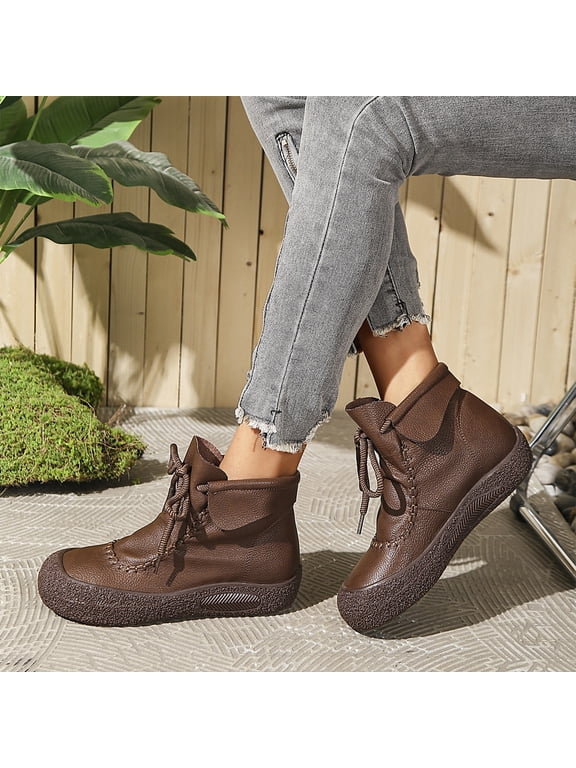 Women Lace Up Chunky Platform Combat Ankle Boots, Matte Textured Fabric, Thick Cloud Cushion Insole, Oversized Lug Anti Slip Outsole, Retro Edgy Silhouette for Cold Weather Daily Street,Coffee 5.5
