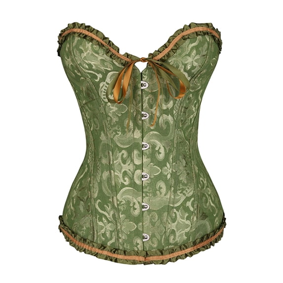 Women Lace Up Corset Tops, Lace Bustier Corset Lingerie top, Sexy Satin Overbust Corset Lingerie, Renaissance Overbust Corset Push Up Bodysuit, Green XL