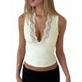 thumbnail image 1 of Women Lace Crop Tops Deep V Neck Sleeveless Slim Fit Camisole Light Yellow M, 1 of 9