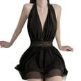 thumbnail image 1 of Women Lace Deep V Neck Nightgown Sheer Mesh See Through Backless Loungewear Sleep Lingerie Black Free Size 88.2‑143.3lb, 1 of 8