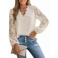thumbnail image 1 of Women Lace Elegant Blouse Long Sleeve Eyelet V Neck Dressy Party Floral Tops Scalloped V Neck XXL, 1 of 9