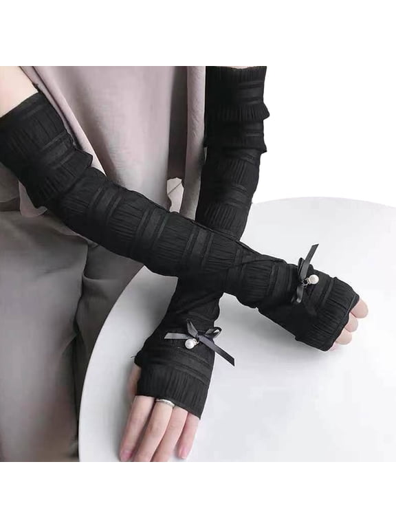 Women Lace Fingless Gloves Wedding Party Bride Mittens Sheer Lace with Pearl Decor Fingerless Gloves Anti-uv Supplies