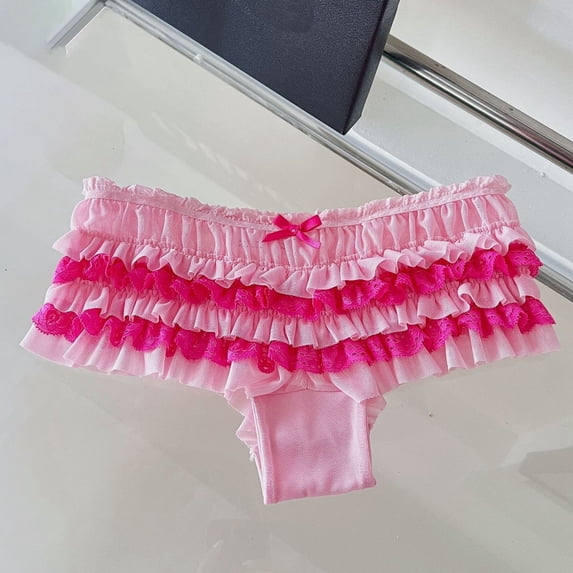 Women Lace Floral Embroidery Bikini Panties Breathable Soft Comfort Underwear Daily Wear Cute Ruffle Sheer Mesh Boy Shorts Fairy Pettipants Hot Pink One Size