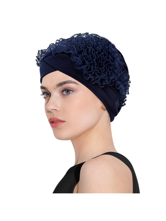 Women Lace Flower Beanie Hat Stretch Turban Cap Headwear Hairband Headwrap