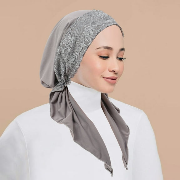 Women Lace Flower Soft Long Tails Hat Hair Headband Turban Stretch Elastic Cap