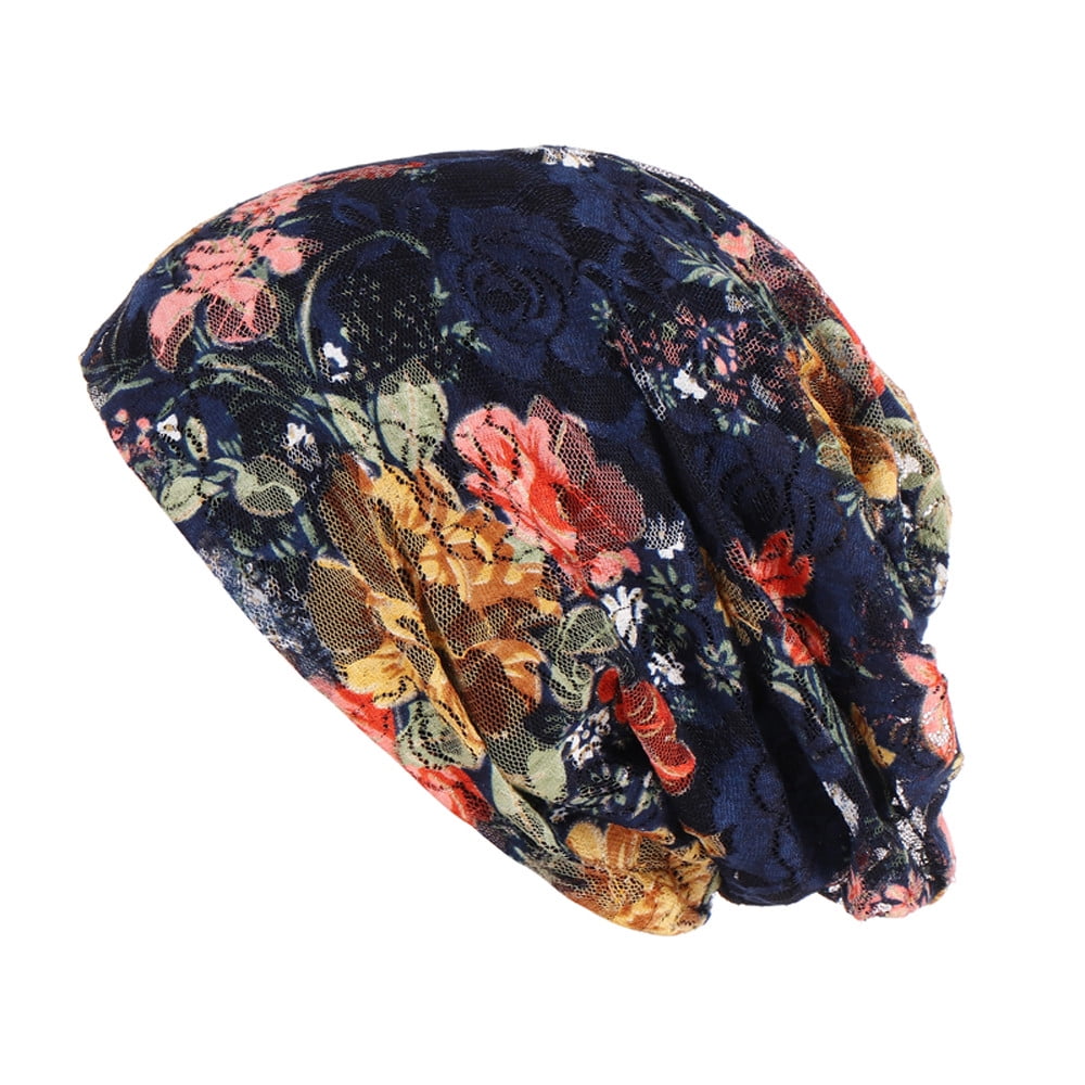 Women Lace Flower Stretch Turban Hat Hair Loss Head Scarf Wrap Big Hat ...