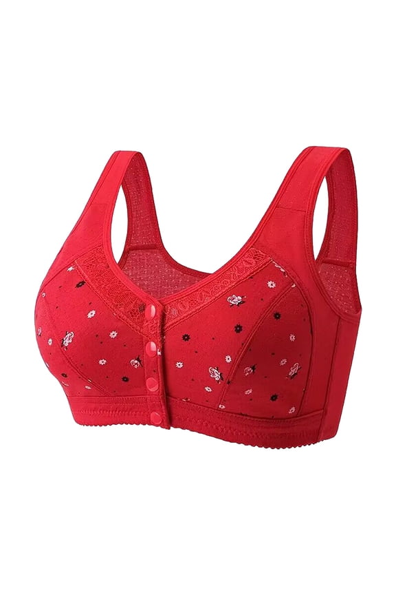 Women Lace Frongt Button Shaping Cup Adjustable Shoulder Strap Large Size Bra