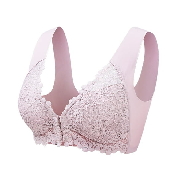YDFCWXW Women Lace Front Buckle Bra Wirefree Sexy Full Coverage Underwear Plus Size Nonmarking Support Lingeries Pink, XL