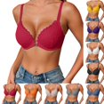 thumbnail image 1 of Women Lace Front Closure Underwire Bra Thin Cup Racerback Y-Strap T-Back Support Bra Floral Lace Push Up Everyday Comfort for Ladies(Red,85B), 1 of 5