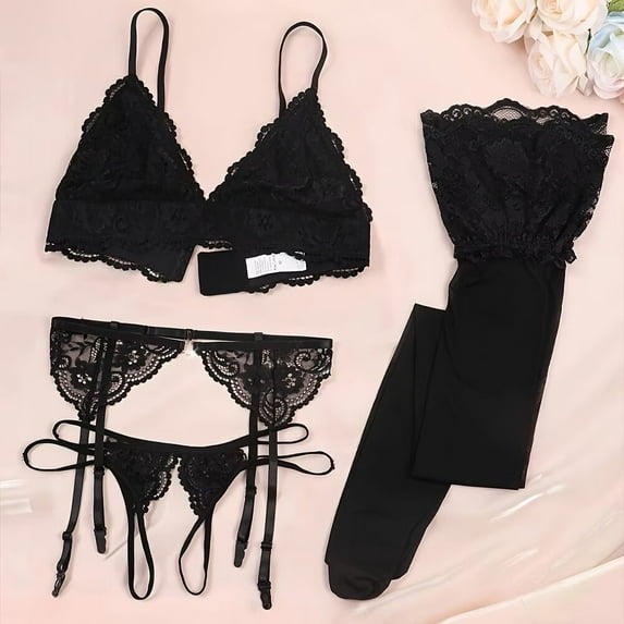 Women Lace Garter Belt Sexy Bra Garter Belt Panties Socks Suspender Belt Set