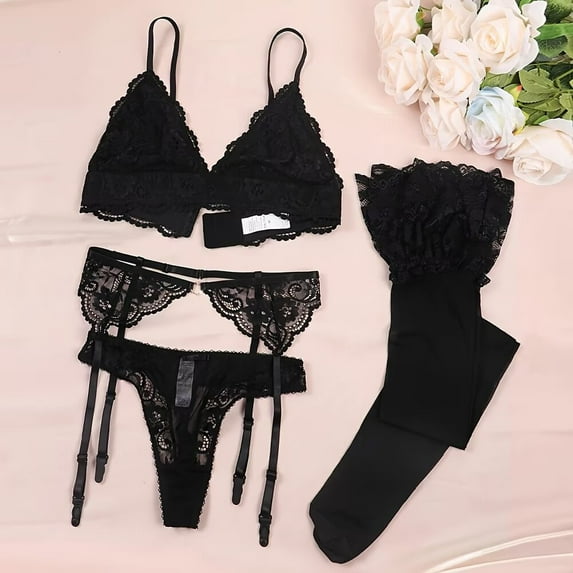 Women Lace Garter Belt Sexy Bra Garter Belt Panties Socks Suspender Belt Set