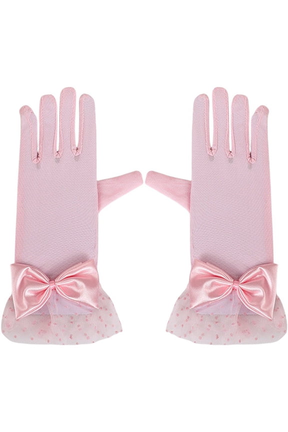 Women Lace Gloves, Bow Short Prom Gloves, Tea Party Glove, Pink Lace Glove, Elegant Accessories For Wedding, Party, Opera