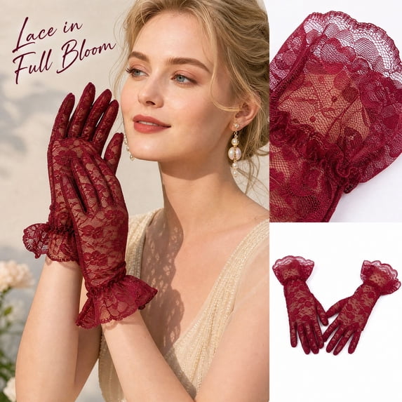 Women Lace Gloves Wedding Tea Party Elegant Short Novelty Floral Bridal Gloves for Wedding Opera Party