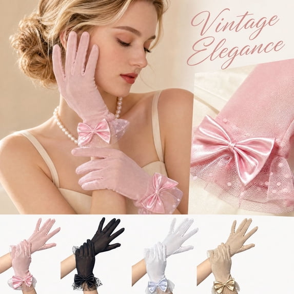 Women Lace Gloves Wedding Tea Party Gloves Bow Short Mitten Elegant Accessories