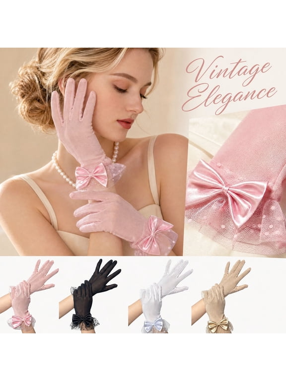Women Lace Gloves Wedding Tea Party Gloves Bow Short Mitten Elegant Accessories