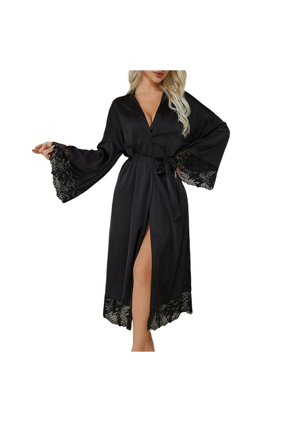 Women Lace Kimono Robe Sexy Lingerie Mesh Chemise Nightgown Cover Up