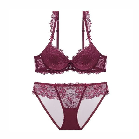 Women Lace Lingerie Bra and Panty Set Two Piece Underwire Push Up Bra and Panty Sets