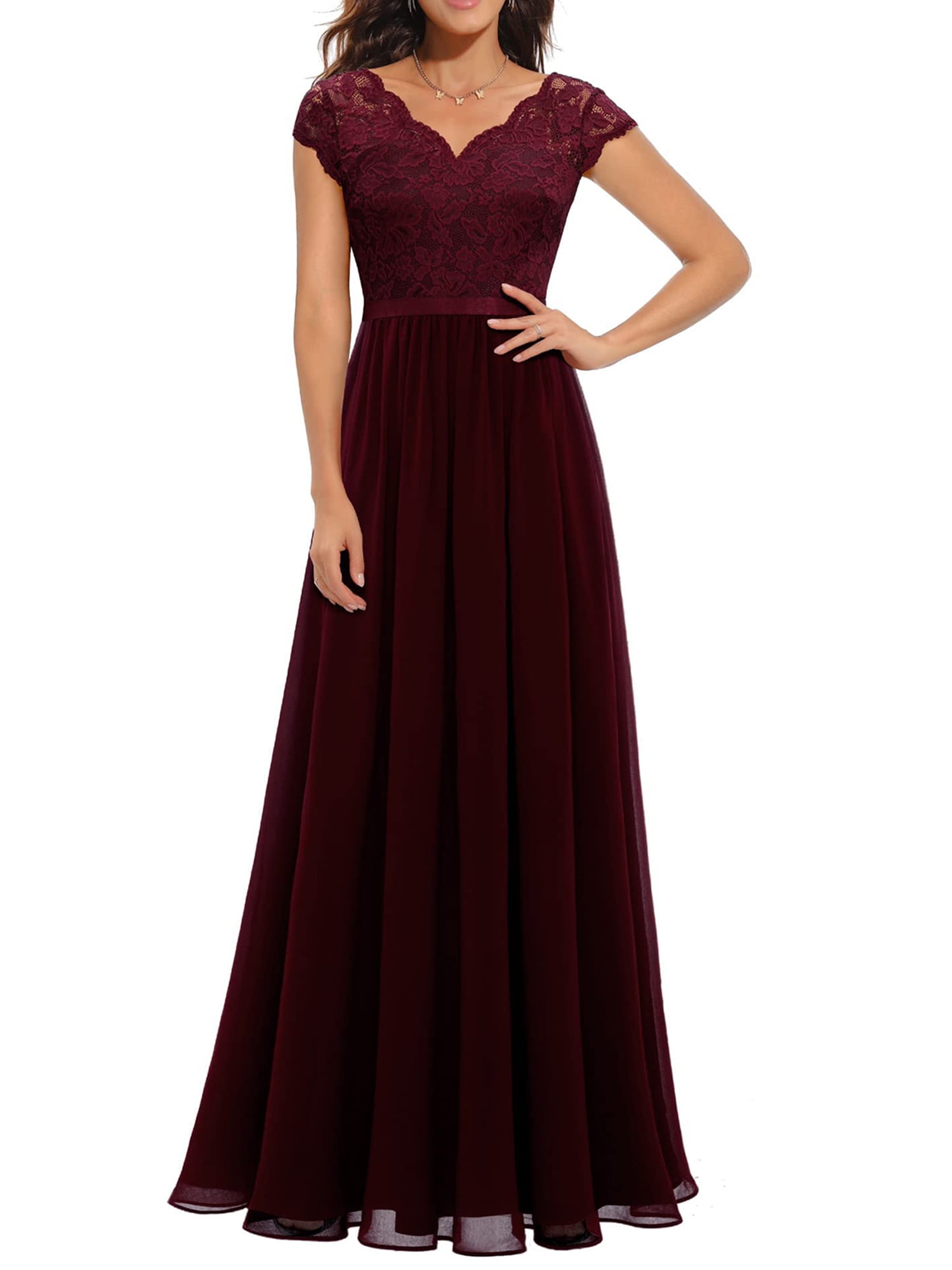 Women Lace Maxi Dress Evening Party Elegant V-Neck Dresses for Wedding Guest Solid Backless Wedding Ball Prom Formal Dress