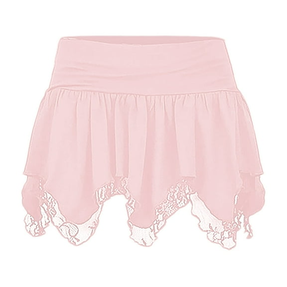 Women Lace Mini Skirt Low Rise Ruffle Half Skirt Flowy Pleated Layered Tiered Short Skirts Streetwear
