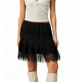 thumbnail image 1 of Women Lace Mini Skirt Low Rise Ruffle Pleated Layered Flowy Underskirt for Going Our Party Club, 1 of 9