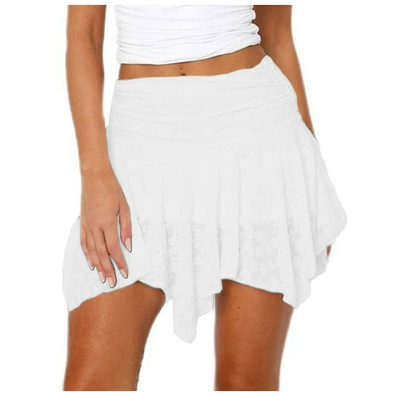 Women Lace Mini Skirt Ruffle Hem Skirt Low Waist Mini Skirt Floral Lace Short Skirt