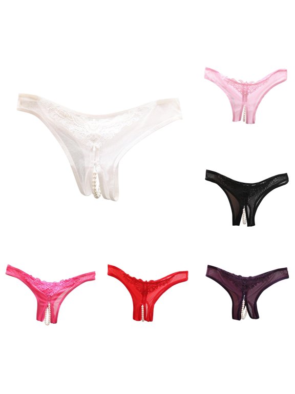 Women Lace Open Cut Pearl Massage Hollow Low Waist Triangle G String Panties for Everyday Glamour