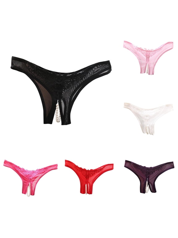 Women Lace Open Cut Pearl Massage Hollow Low Waist Triangle G String Panties for Everyday Glamour