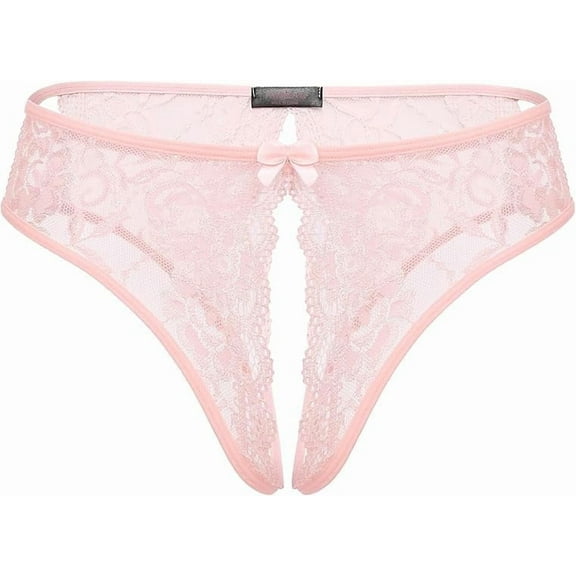 Women Lace Panties, Low Waise Sexy Underwear Floral Lace Briefs G-String with Cute Bow Center, Pink