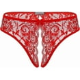 thumbnail image 1 of Panties for Women, Women Lace Panties Low Waise Sexy Underwear Floral Lace Briefs G-String with Cute Bow Center, Red, 1 of 1