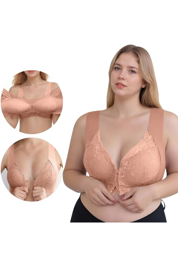 Women Lace Patchwork Bra Wireless Underwear Bra Everyday Underwear Women's Seamless Bras Button Closure Bra Comfort Full-coverage Pumping Bra Solid