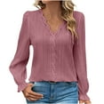thumbnail image 1 of Women Lace Patchwork Long Sleeve V Neck Shrug Blouses Pleated Ruffled Sleeve Tunic Shirts Casual Tops Red,S, 1 of 6