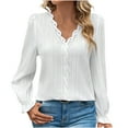 thumbnail image 1 of Women Lace Patchwork Long Sleeve V Neck Shrug Blouses Pleated Ruffled Sleeve Tunic Shirts Casual Tops White,XL, 1 of 6