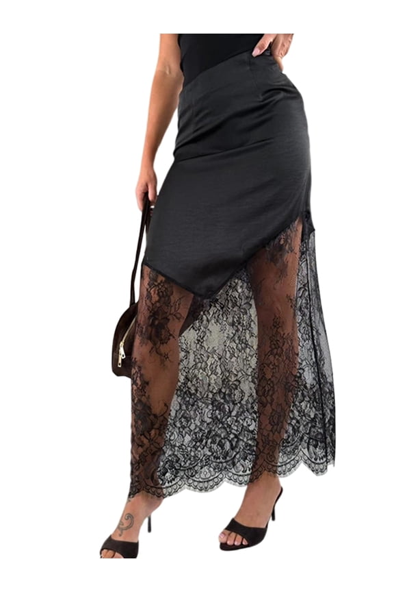 Women Lace Patchwork Skirts High Waist A Line Y2K Elegant Maxi Long Skirts Party Boho Skirt
