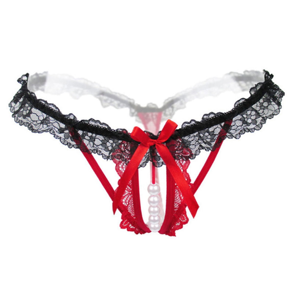 Lace Pearl Crotchless Thongs - Women's Lingerie UK