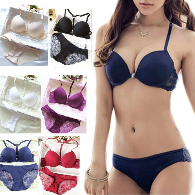 Front Closed Push Up Brassiere Panties Sexy Underwire Bra Set For Women  Underwear Solid Color Female Lingerie Briefs 