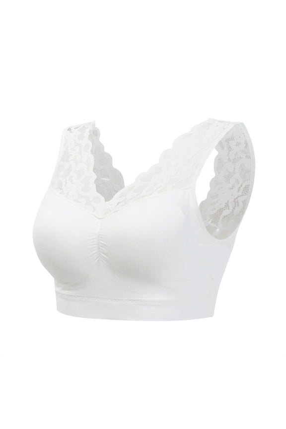Women Lace Racerback Bralette Padded Deep V Neck Crop Top Wireless Bra Size M-3XL