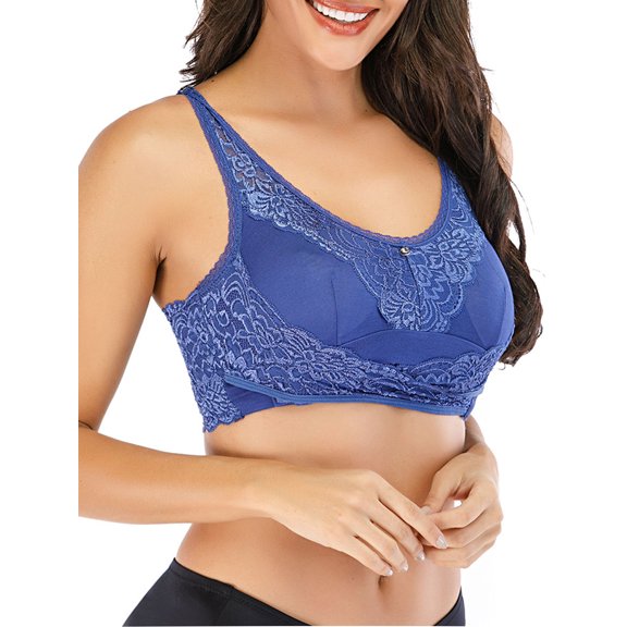 Women Lace Racerback Bralette Padded with Front Lace Cover Sports Bra Wireless Bra Sleep Bra