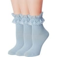 thumbnail image 1 of Women Lace Ruffle Ankle Socks, Cute Princess Girls Frilly Cotton Socks 3Pairs, 1 of 5