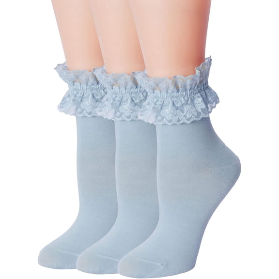 Women Lace Ruffle Ankle Socks, Cute Princess Girls Frilly Cotton Socks 3Pairs