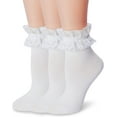 thumbnail image 1 of Women Lace Ruffle Ankle Socks, Cute Princess Girls Frilly Cotton Socks 3Pairs, 1 of 6